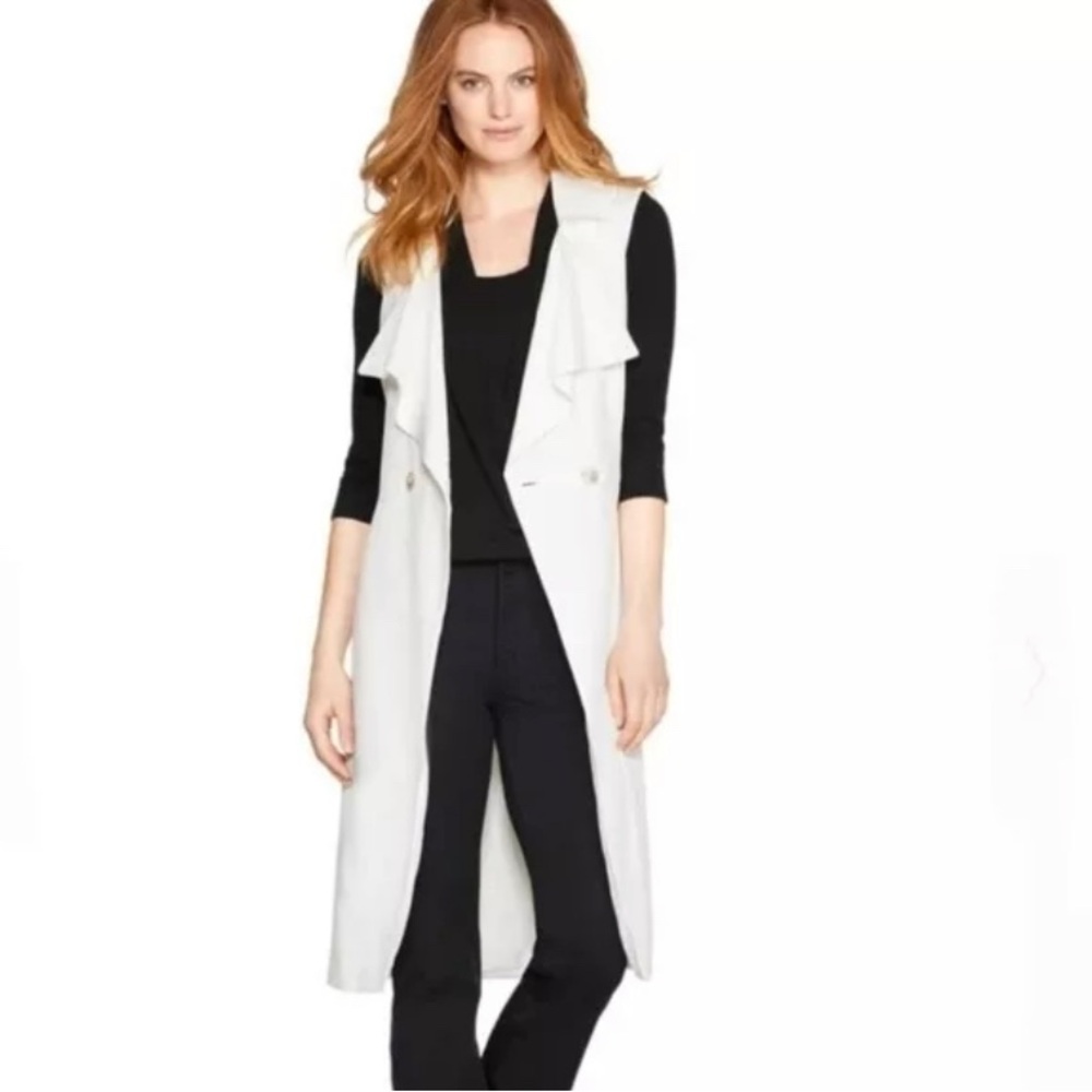 White House Black Market Trench Ivory Sleeveless Layering Cotton SZ Medium